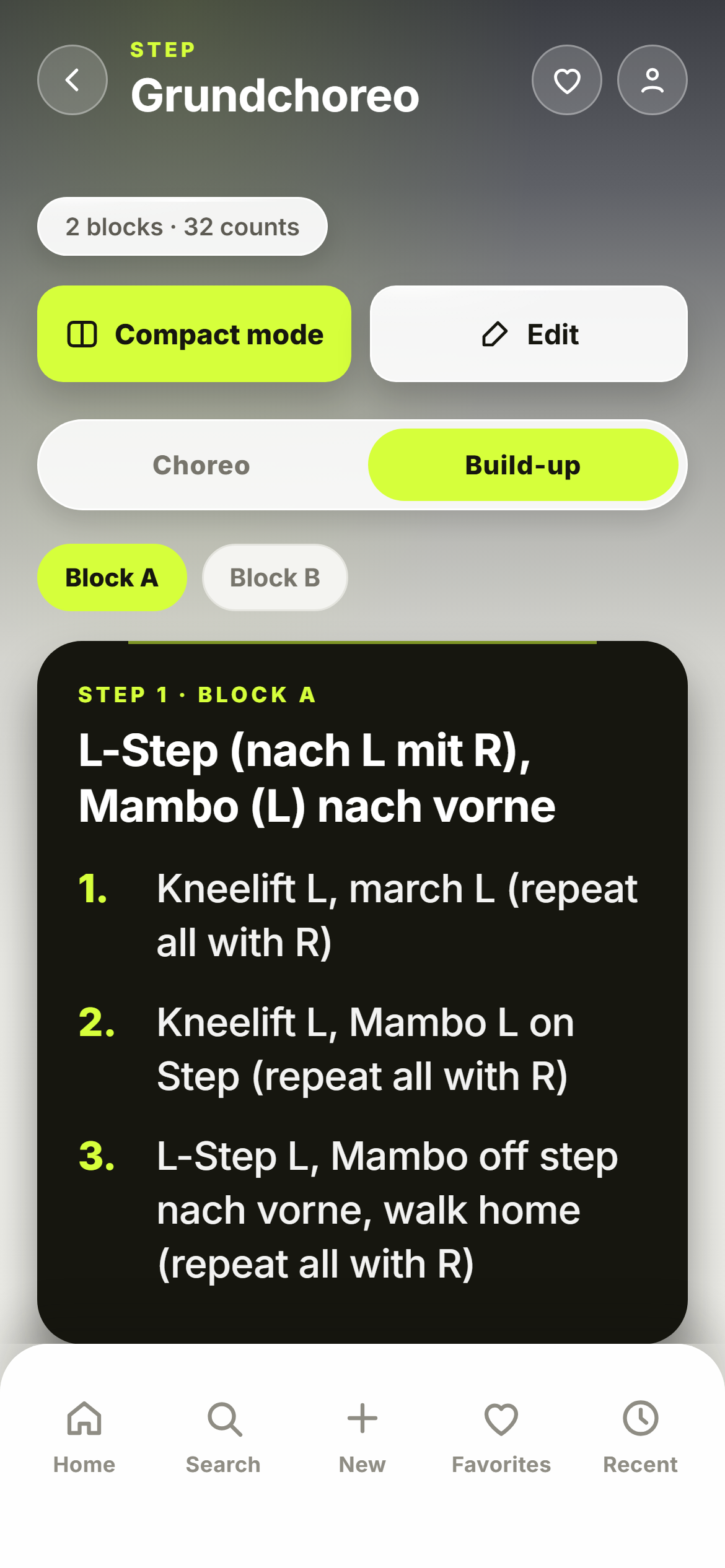 Build-up: step 1 of block A, all sub-steps listed